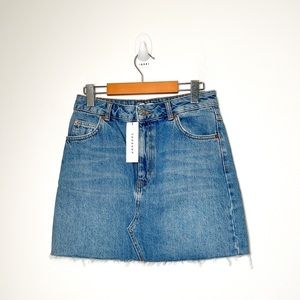 NWT Top Shop Denim Distressed High Waist Mini Denim Skirt